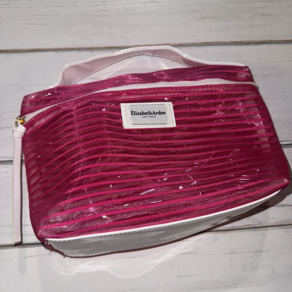 Elizabeth Arden New York - Pink & White Striped Cosmetic Bag